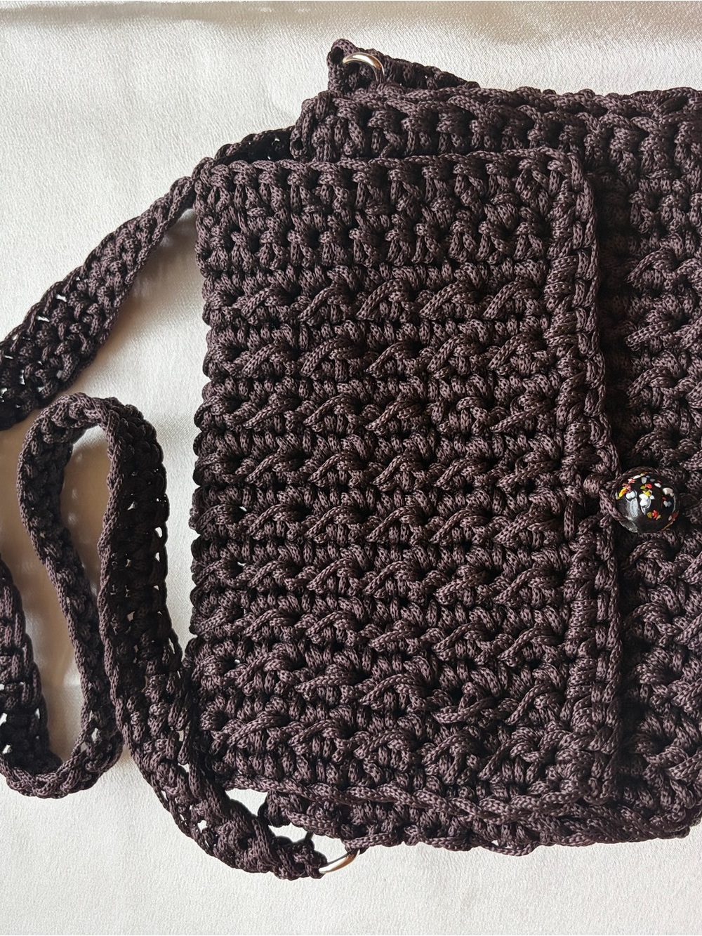 Handmade Crochet Crossbody Bag in Dark Brown